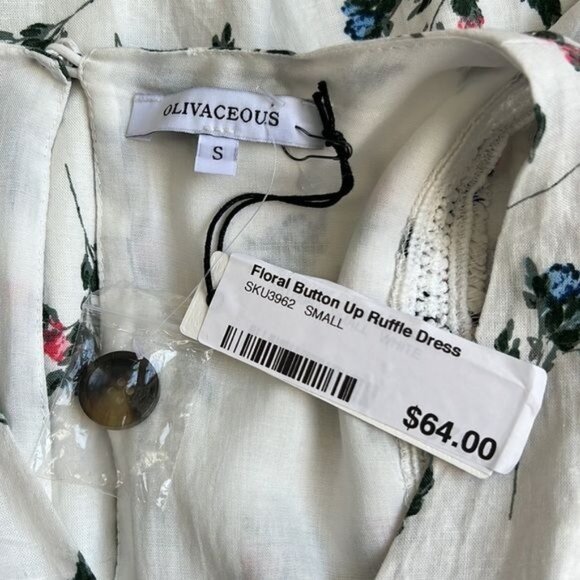 Olivaceous Floral Ruffle Cinched Sleeveless Dress - S - Picture 6 of 8